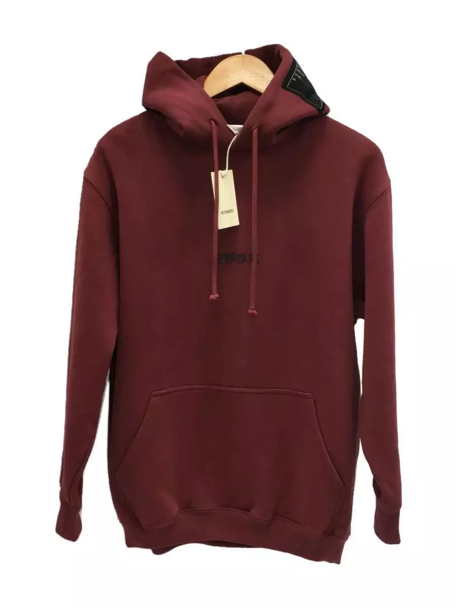 VETEMENTS WRITTEN LOGO HOODIE logo print pullover parka S Bordeaux cotton