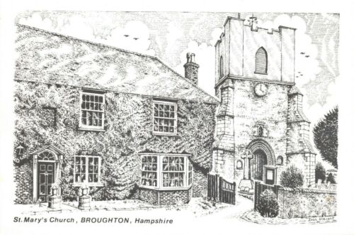 Postal boceto artístico iglesia de Santa María, Broughton, Hampshire de Don Vincent AS1 - Imagen 1 de 2
