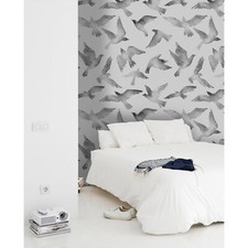 Flying bird Removable wallpaper gray and whit...