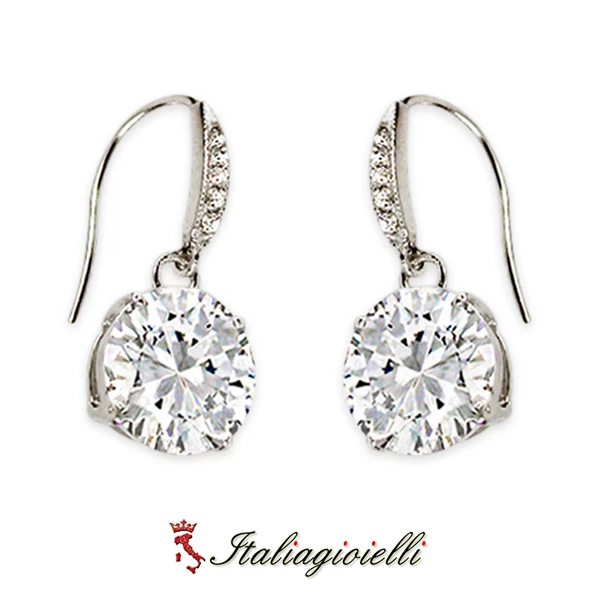 Raffinati Orecchini Brillanti in Argento 925 Rodiato Oro Bianco - Immagine 3 di 4