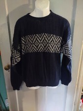Vintage Eddie Bauer Cable Knit Sweater Men  s Large Made in USA Nordic Print Blue