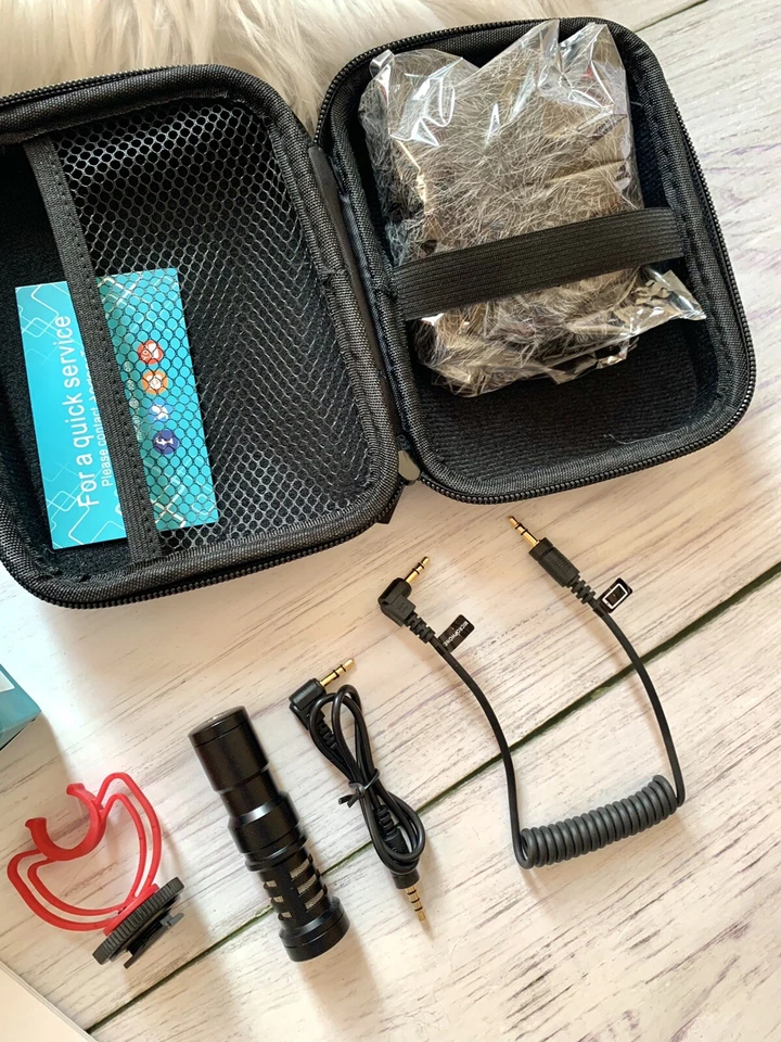 Micrófono cardioide Andoer parabrisas de piel para cámara réflex digital Vlogging AD-M2 YouTube Foto 3 de 4