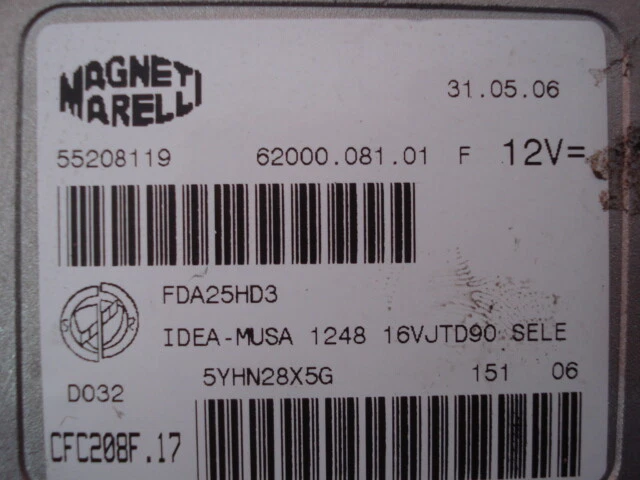 Engine Control Unit LANCIA MUSA FIAT IDEA 55208119 6200008101F FDA25HD3 - Image 2 of 2