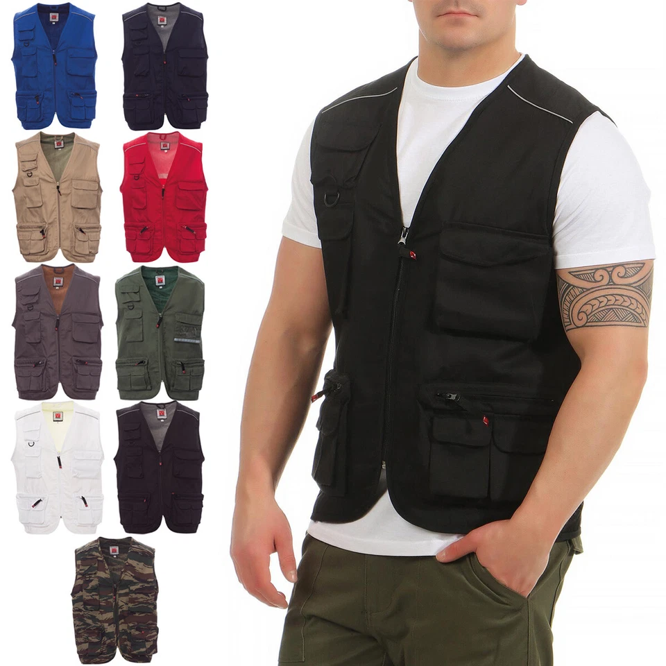 Herren Safari Weste mit Taschen funktionale Arbeitsweste Outdoor-Weste Ärmellos - Bild 1 von 2