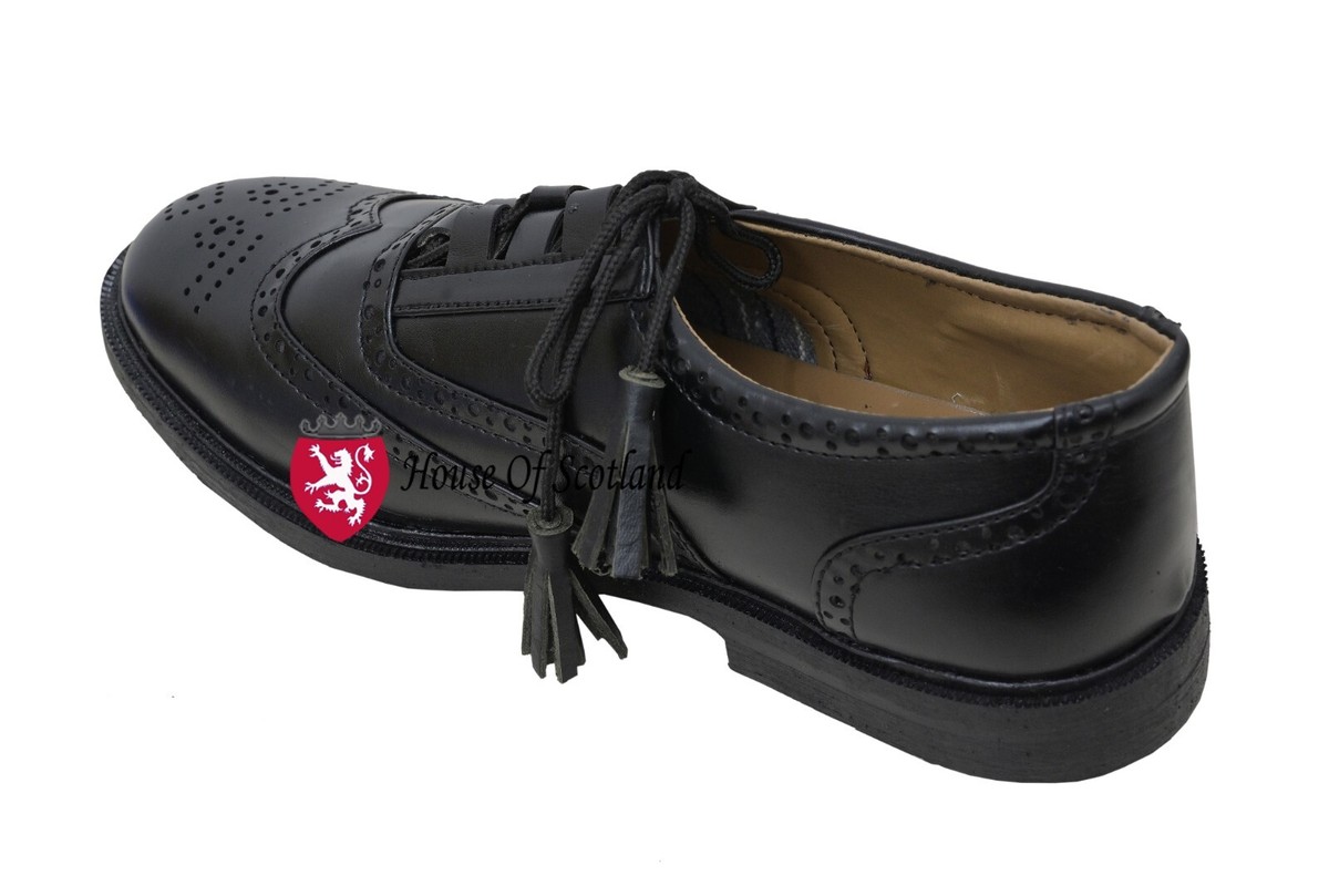 Mens Ghillie Brogues Scottish Kilt Shoes Black Leather UK sizes 6
