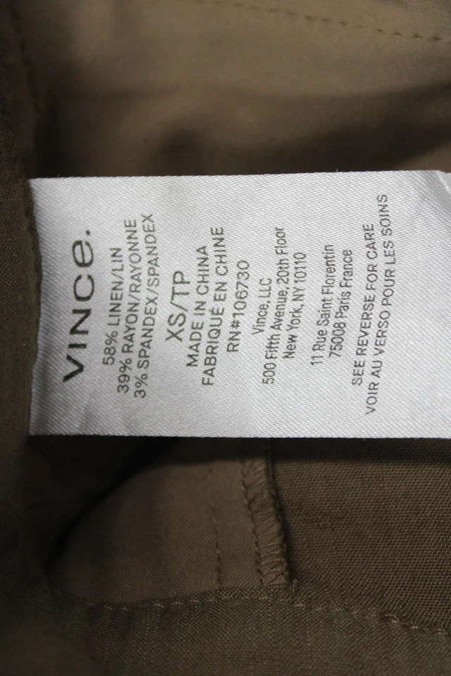 Vince Mujer Lino [Pantalones Plisados Forrados Pierna Recta Tostado Talla XS Foto 4 de 4