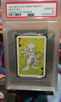 Pokemon Mewtwo - 7 of Spades - PSA 10 - Bicycle Mini Playing Cards Green Deck #1