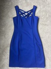GUESS Dress Womens 8 Bodycon Sleeveless Strappy Back Mini Stretch Zip Blue