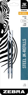 Zebra G-402 Gel Refills 2Ct Black Ink 0.5mm Fine Point Smooth Skipless Writing