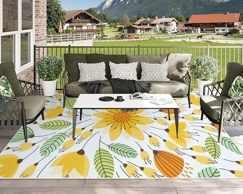 Floral Indoor Outdoor Rug 8x10, Non Slip Outdoor Patio Rug for Camping - Picture 6 of 7