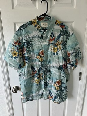 Red Head Shirt Mens XXL Blue Floral Palm Leaf Hut 100% Cotton Button Up Hawaiian