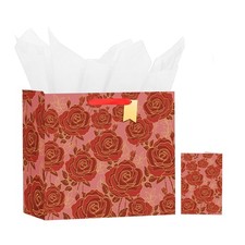 1 PC 13 Inch Red Rose Flower Gift Bag Card Tissue Paper Wedding Birthday