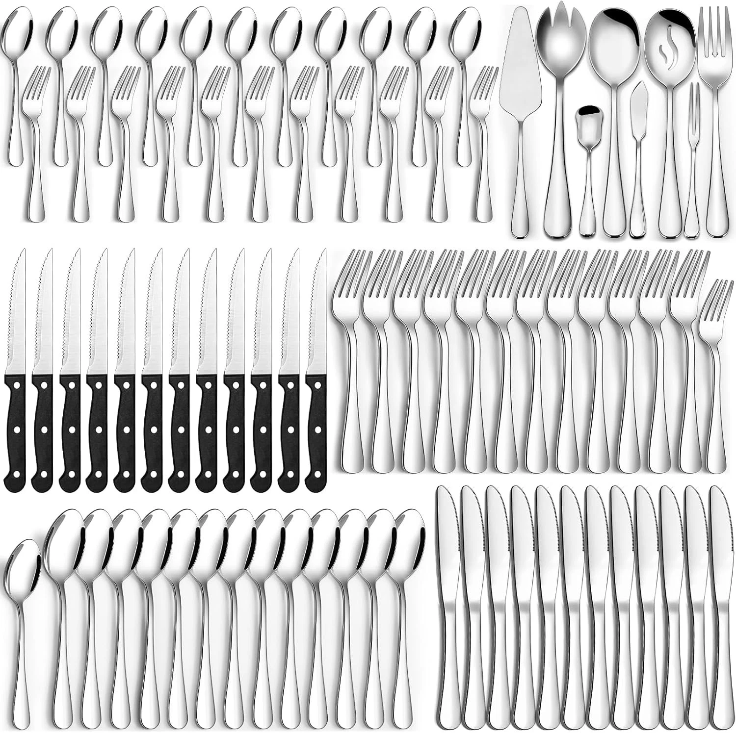 80 Piece Stainless Steel Flatware Set for 12 with Serving Utensils & Steak Knive