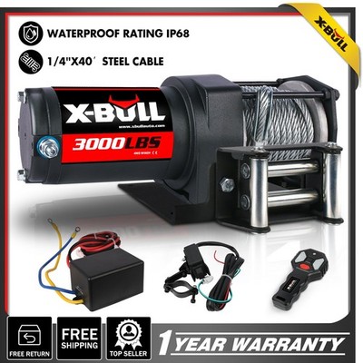 X-BULL Electric Winch 3000LBS Steel Cable 12V ATV UTV BOAT Towing Truck 4WD