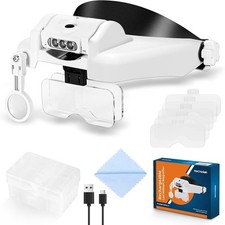 YOCTOSUN LED Headband Magnifier, Rechargeable Illuminated Magnifying White