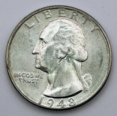 1948-D Washington Quarter 90% Silver XF AU Almost Uncirculated