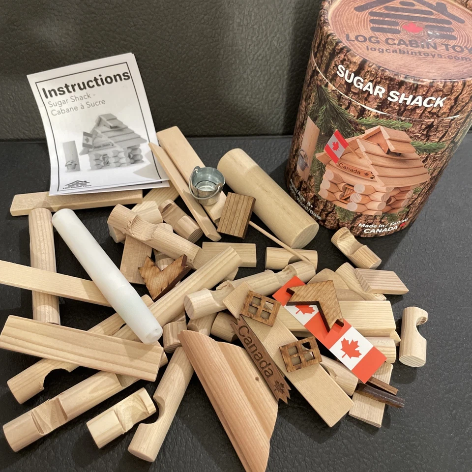 Adorable! Log Cabin Toys Canadian SUGAR SHACK Wooden Log Building Toy 45 pcs NEW - Image 2 of 4