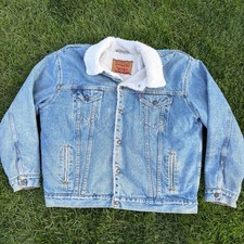 A Vintage Levis Sherpa Lined Denim Trucker Jacket Light Wash XL 70608-0891