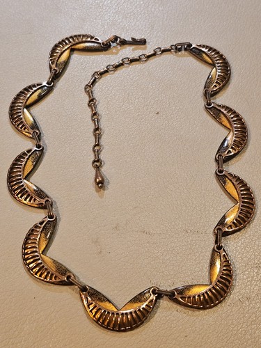 Vintage MATISSE Copper White Enamel Modernist Geometric Link Choker Necklace