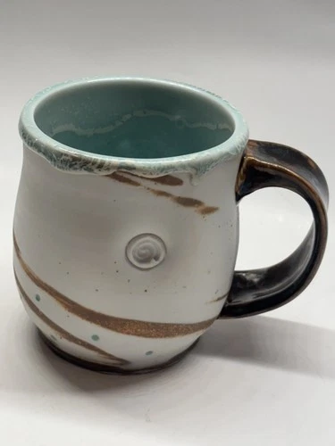 Hand Thrown Studio Art Pottery Glazed Stoneware Coffee Mug Signed
