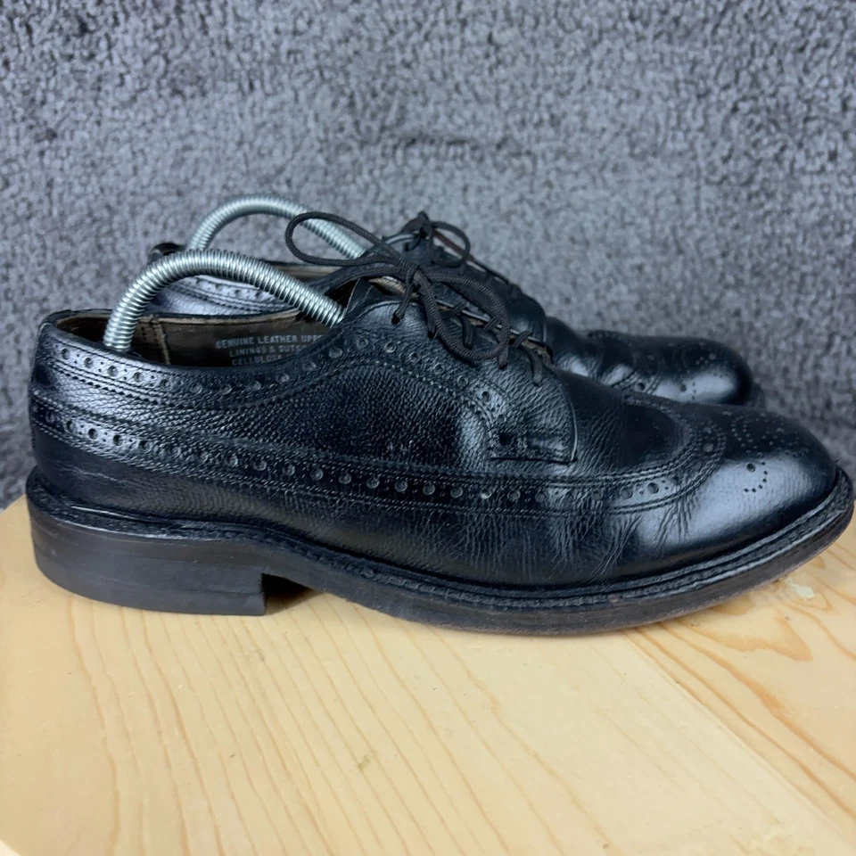 VTG Thom McAn Bootmaster Wingtip Shoes Mens 8.5 Black Leather Derby Made in USA - Image 3 of 4