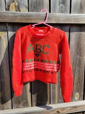 Vintage 70s/80s Retro Knit Sweater Kids Size 8-10 Unisex Pullover Red