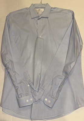 De Fursac Men s Dress Shirt Egyptian Cotton 16/41 Blue Pattern Long Sleeve (A13)