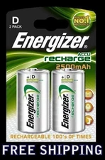 Energizer Rechargeable D Nimh Battery (Pack of 2) FREE SHIPPING!!!