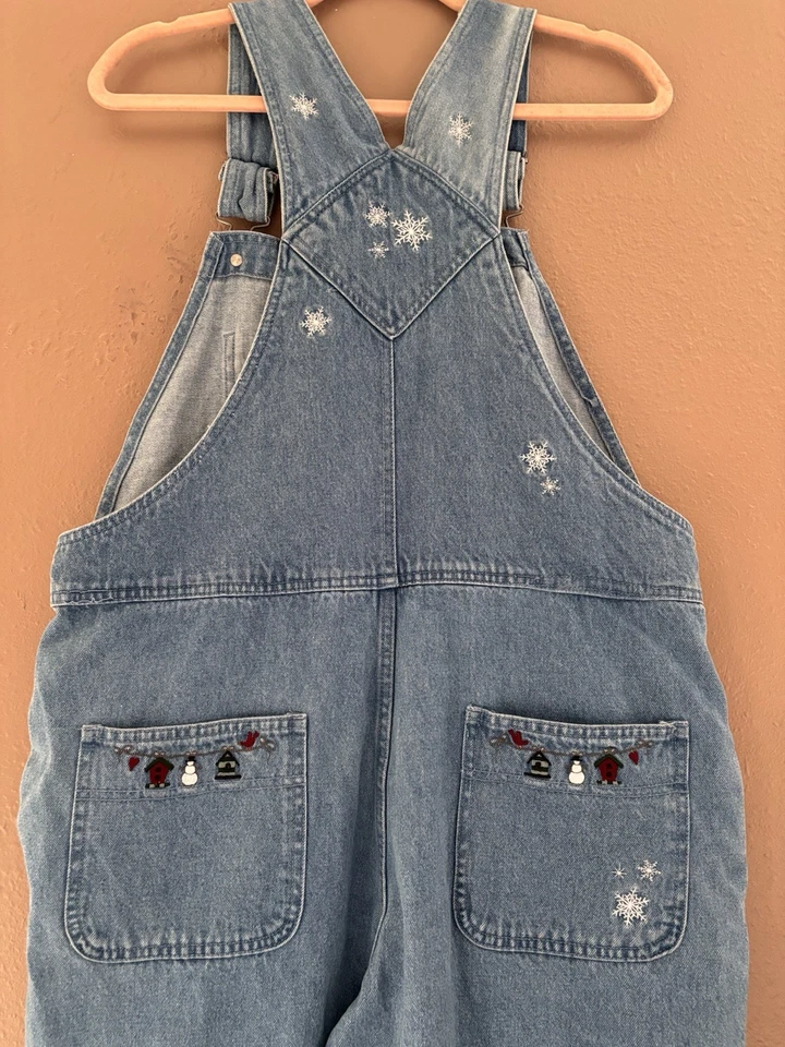 Mono vaquero para mujer Christopher Banks bordado invierno muñeco de nieve vacaciones M Foto 3 de 4