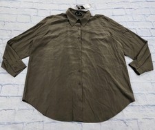 Carole Little St Tropez Wear Button Shirt WOMENS SIZE 16 Green Silk Blend VTG