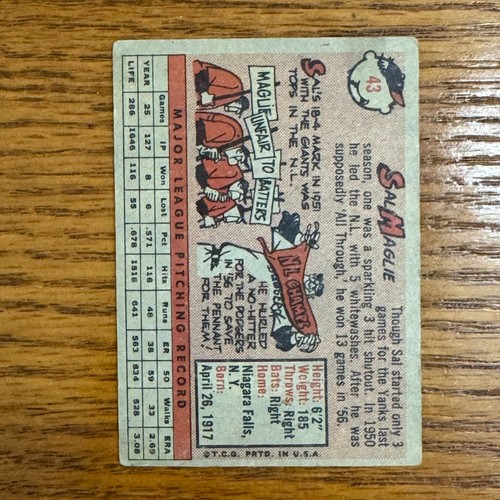 1958 Topps #43 Sal Maglie New York Yankees Sehr guter Zustand - Bild 2 von 2