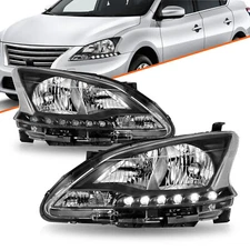 For 2013-2015 Nissan Sentra 4DR Halogen Black Headlights Assembly Headlamps L+R
