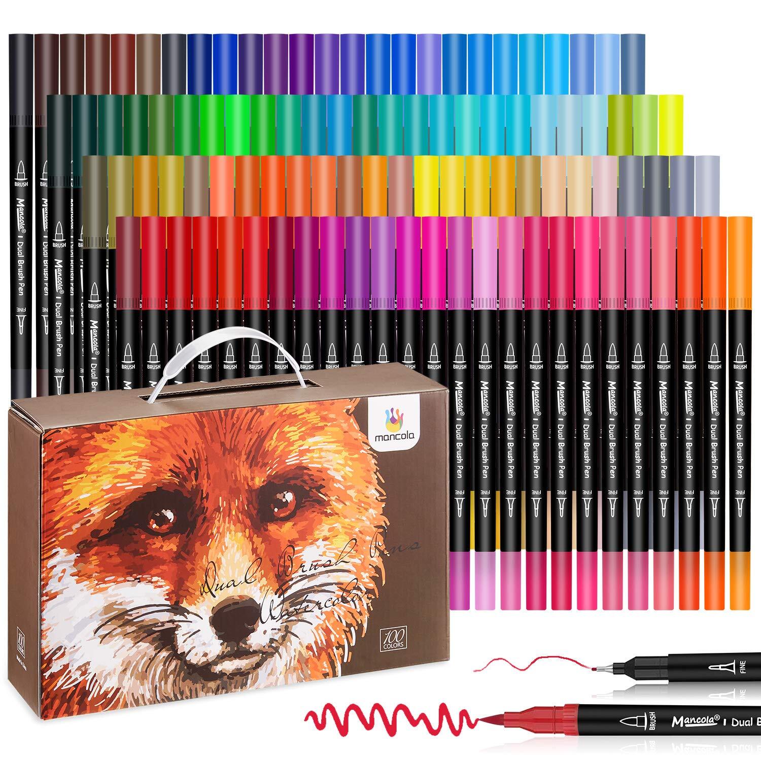 Dual Brush Pens Art Markers, 100 Colors Fine Point Markers Calligraphy Pens B...