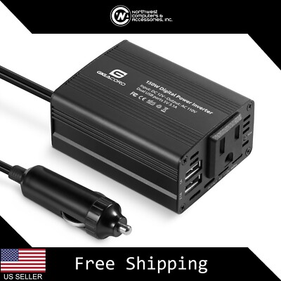 150W Car Power Inverter DC 12V to AC 110V with 2 USB 1 Outlet Gigacord