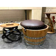 Wine Barrel Ottoman ( Barrel Chair - Whiskey Barrel Chair - Wine Barrel Chair)