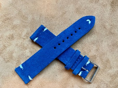 02 Straps Hand Made BLUE Vintage Suede Leather watch band strap 21mm READ BELOW