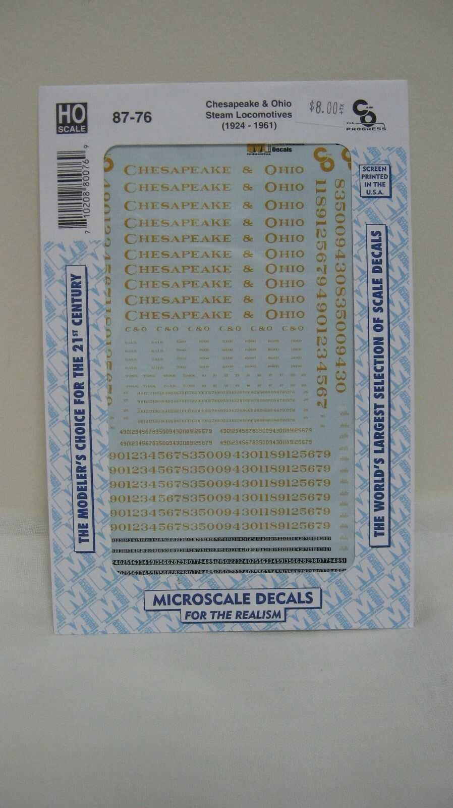 Microscale Decals HO Chesapeake and Ohio(C&O) Medium Steam Locos