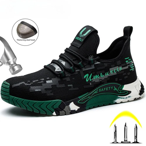 Scarpe Antinfortunistiche Uomo Sneakers da Lavoro Outdoor Punta Acciaio Lavoro Protettive Verde - Foto 1 di 17