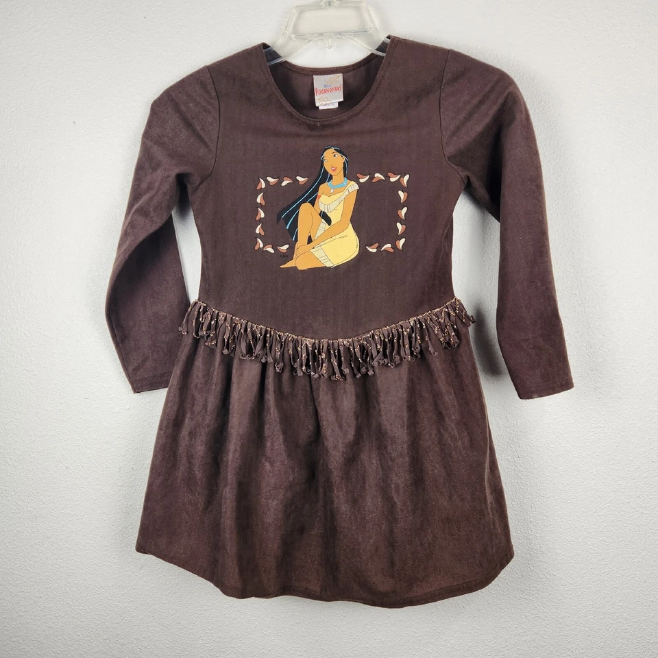 Vestido Vintage Años 90 Disney Pocahontas Marrón Imitación Gamuza con Flecos Talla 10 Vestir Foto 2 de 4