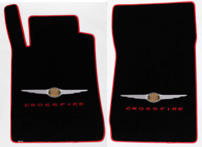 NEW! BLACK Floor Mats 2004-2008 Chrysler CROSSFIRE Embroidered Logo w/ Red Bind