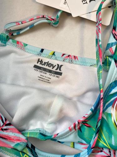 Hurley Girls Pink Punch Tropical Floral 2 pc Bikini Swim Set Sz XL Beach Poo NWT - Picture 6 of 6