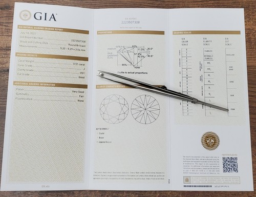 GIA Certified Natural Round Brilliant Diamond .51ct J Vs1 Loose - Picture 2 of 2
