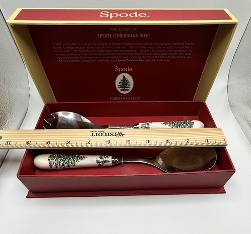 Spode Christmas Tree Salad Servers (2pc) Boxed New Gift Porcelain Handles - Picture 2 of 7