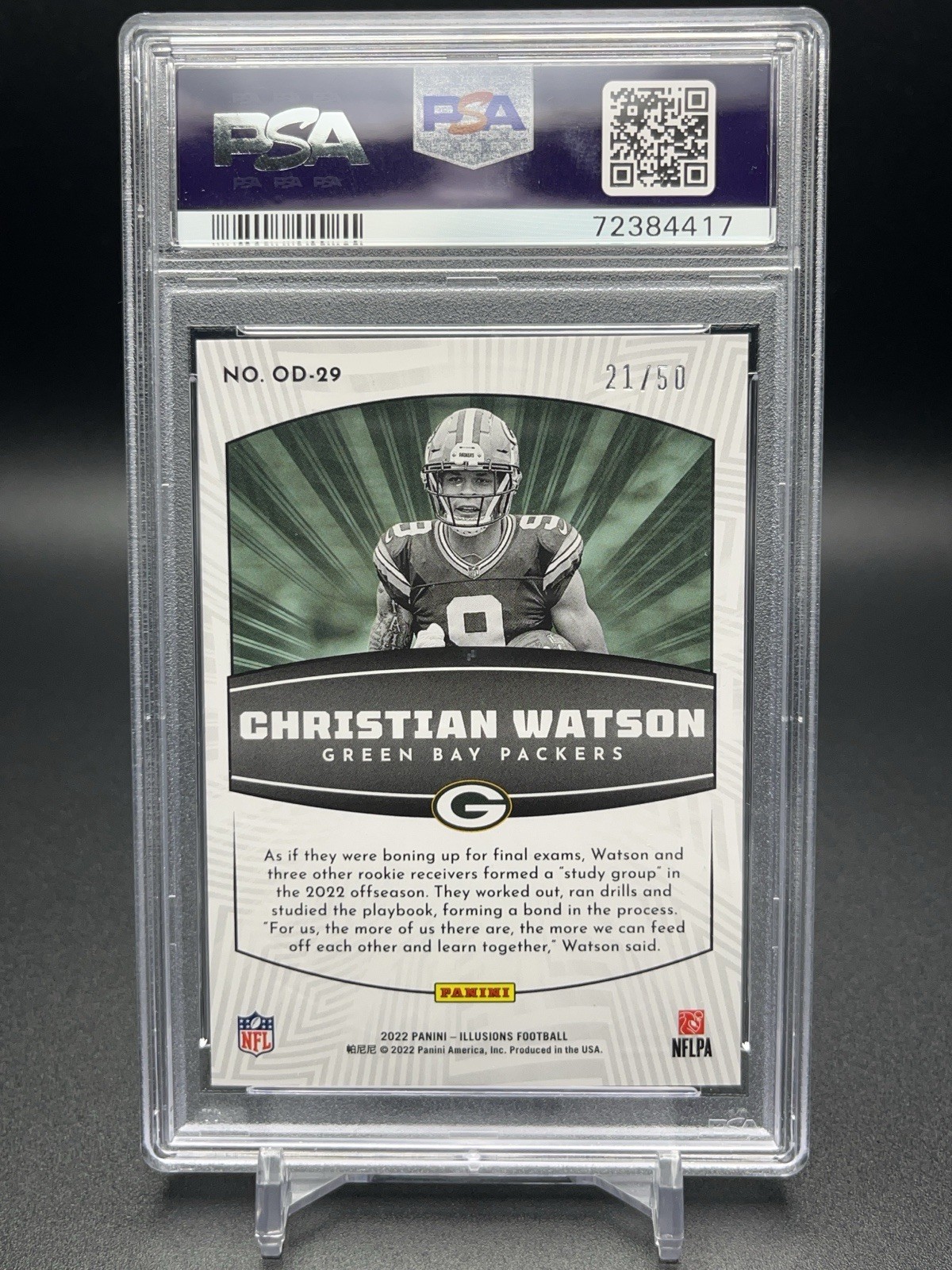 2022 Christian Watson Illusions Black Operation Detonation /50 PSA 10 #OD-29 view 2