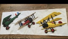 Set Of 3 Vintage HOMCO cast Metal Wall Hanging Biplanes From 1975 Made In USA