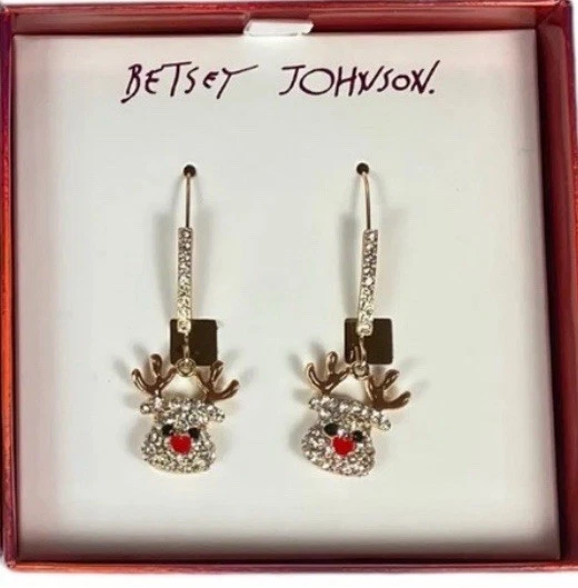 Pendientes Betsey Johnson Reno Rojo Corazón Nariz Cuelga Foto 2 de 4