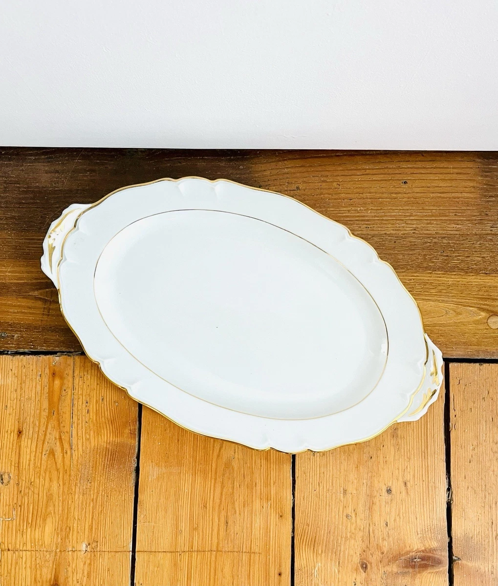 Ancien Plat De Service Ovale En Céramique Blanche – 34 X 23 Cm, Vintage