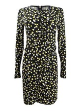 Michael Kors Women's Tossed Lillies Ruffle Front Dress (XL, Black/Dandelion)