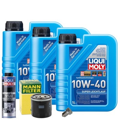 Motoröl 10W40 LIQUI MOLY 3L+MANN Ölfilter+Spülung+Ölablassschraube