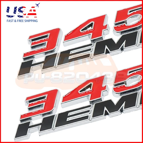 2Pcs Red Black Chrome Fender Letter Badge For Charger Challenger 345 HEMI Emblem - product listing photo